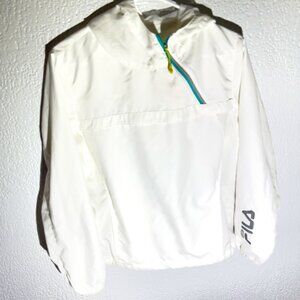 FILA Women’s White Lightweight Windbreaker Jacket Half Zip, Hooded